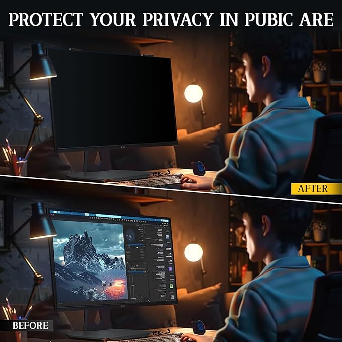 Magnetic Computer Privacy Screen 24 inch, Hanging Privacy Screen for Computer Monitor for 16:9 Frameless Monitor, Eye Protection Anti Glare Anti Blue Light Filter