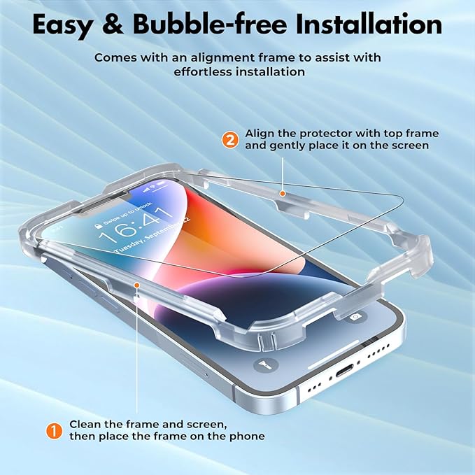 UNBREAKcable 3-Pack Screen Protector for iPhone 16e/14/13/13 Pro, Double Shatterproof Tempered Glass [Easy Installation Frame] [9H Hardness] [99.99% HD Clear] [Bubble Free] [Touch Sensitive]