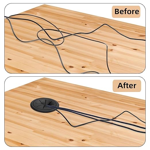 20 Pack Desk Grommets, 2 Inch Desk Cable Hole Cover with Built-in Hole Saw, Wire Cord Cable Grommet for Home Office, Black