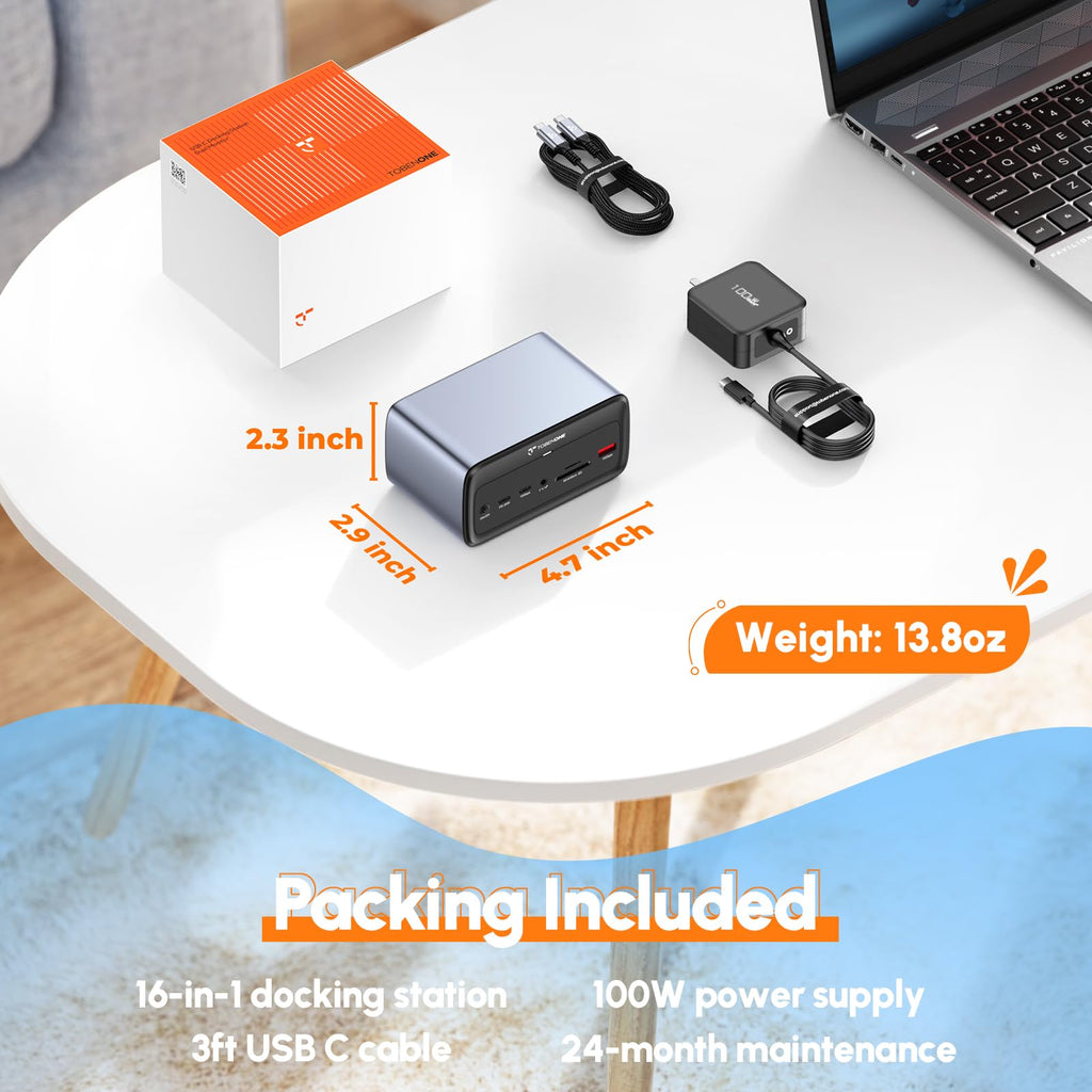 TobenONE Docking Station 3 Monitors, Triple Monitor Docking Station with Single 8K USB-C Video, Dual 4K HDMI, 10Gbps USB A/C, PD 3.0, 100W Power Supply, USB C Dock for Windows/ChromeOS, Dell, HP, ASUS