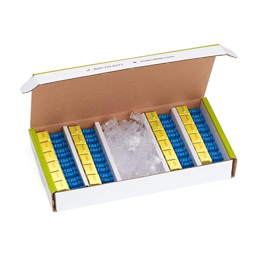 trueCABLE Cat5e Keystone Jack, Unshielded (UTP), 90 Degree Punch-Down, PoE++ (4PPoE) 100W, UL Listed, ETL Verified, ANSI/TIA Certified, Modular RJ45 Female, Yellow, 24 Pack
