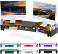 Spacrea Metal Desk Organizers and Accessories, Dual Monitor Stand Riser with Drawer and 2 Pen Holders, Desk Accessories & Workspace Desktop Organizers for Office Supplies (Wood)