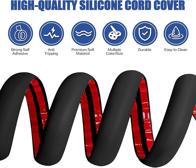 Floor Cord Cover Self Adhesive Cord Hider,3.3FT Cable Management, Extension Strip Protector for Wires, Prevent Cable Trips for Offices, Gyms, Exhibitions Cavity:0.3"(W) x 0.28"(H) Black