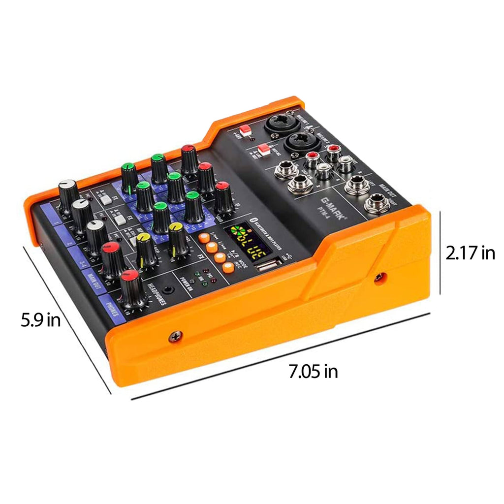 G-MARK Analog Mixer Audio 4 Channel DJ Audio Mixer Bluetooth Studio Karaoke For PC Live Performance KTV Home Stage Music Effects Sound Card Protable Mixing Console