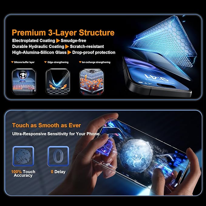 OneFish Glass Screen Protector for iphone 12/12 Pro, 9H Hardness Glass Scratch Resistant,HD Clarity Tempered Glass Film with Installation Frame,Shatterproof Bubble Free, Easy Installation,2Pack.