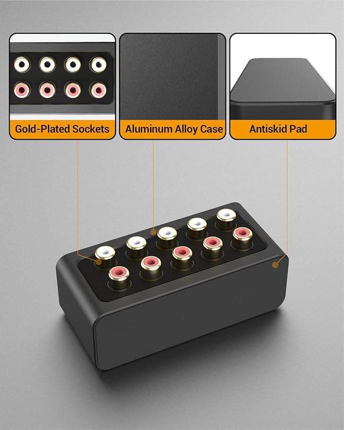 Cubilux AS-R1 4-Way Audio Splitter Box - 4-Channel Stereo RCA Splitter - Aluminum Alloy (1 in 4 Out)