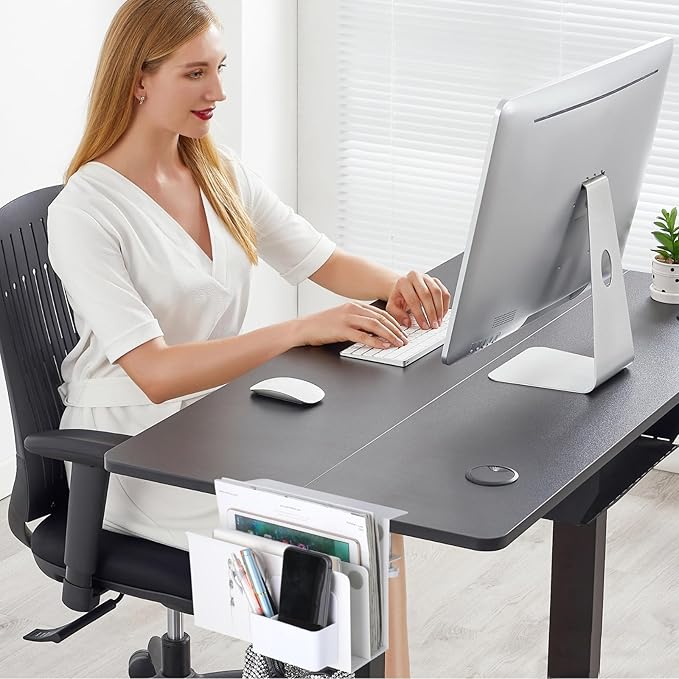 LUKETURE Laptop Holder, Steel Desk Side Storage, No Drill Standing Desk Accessories, Clamp on Laptop Mount with Pen Holder, Fits Flat Edge Tables 0.3" to 2.8" (White, L(2 Tier))