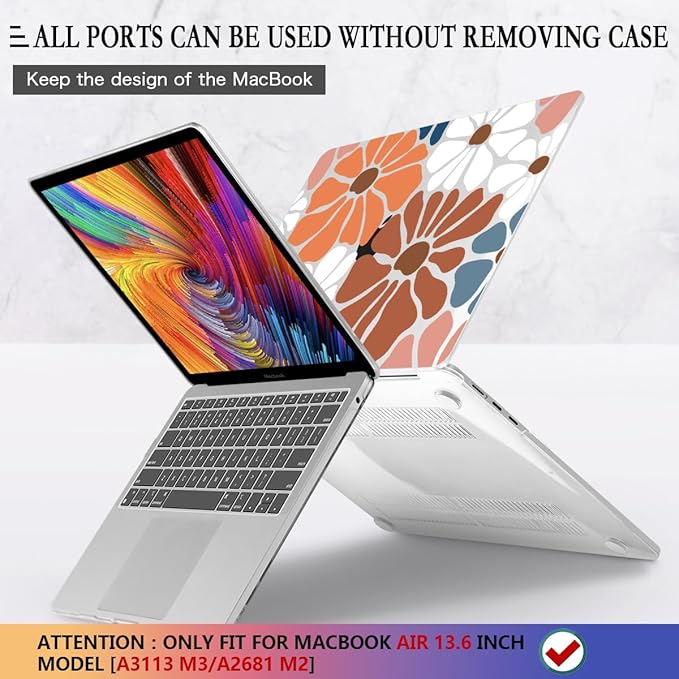 CISSOOK Compatible with MacBook Air 13.6 inch Case M4 M3 M2, Plastic Hard Shell Case Keyboard Cover Screen Protector for MacBook Air 13 2025 2024 2023 2022 Model A3240 A3113 A2681, Vintage Flowers