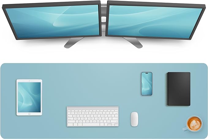 AFIING Leather Desk Pad Protector,Mouse Pad,Office Desk Mat, Non-Slip PU Leather Desk Blotter,Large Desk mat,Waterproof Keyboard mat for Office/Home/Decor (Light Blue,48"" x 17"")
