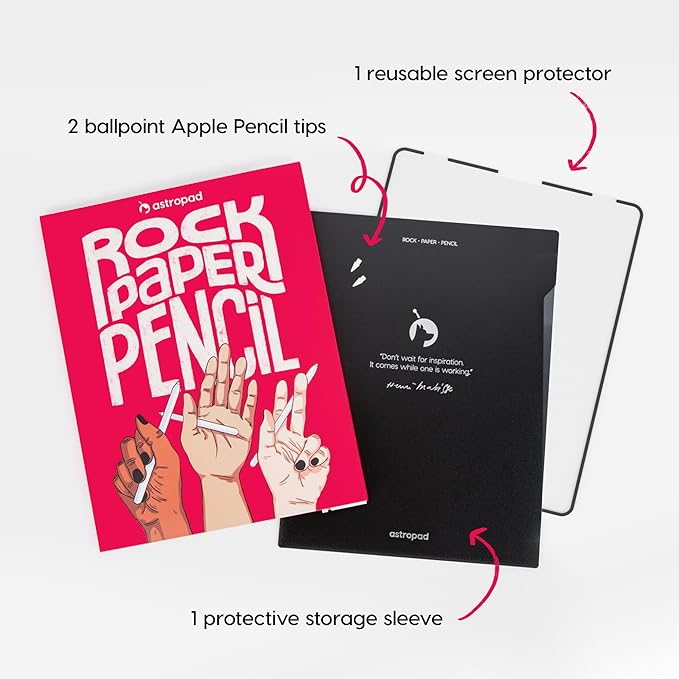 Astropad Rock Paper Pencil v3.0 – 2025 Version - Paper Screen Protector for iPad Pro 13-inch (M4, 2024) and iPad Air 13-inch (M2, 2024) & (M3, 2025) + Apple Pencil Tips Replacement 2 Pack – Compatible with Apple Pencil 1st/2nd Gens and Pencil Pro