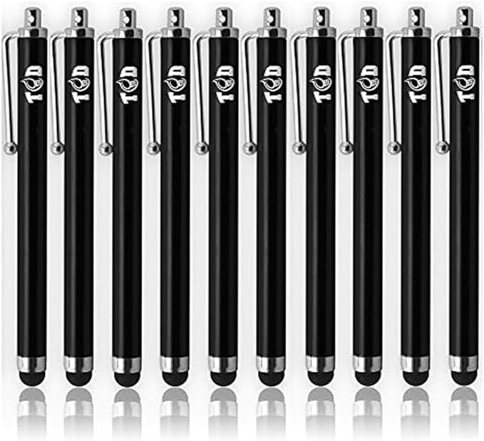 TCD 10-Pack Stylus Pen Set – Universal Capacitive Pen for iPad, iPhone, Tablet, Laptop – Premium Thick Rubber Tip Styluses for All Touchscreen Devices, Black