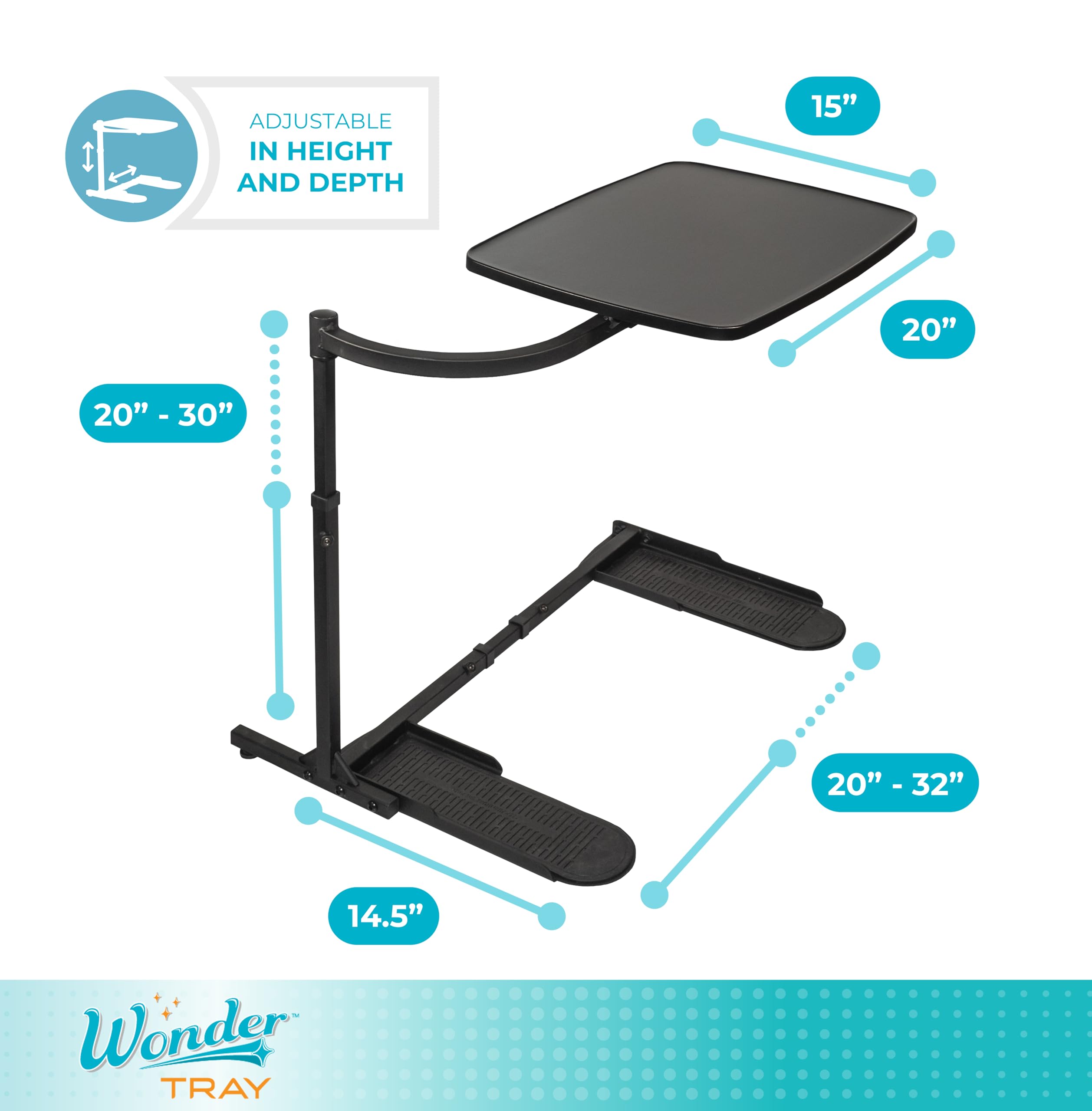 Stander Wonder Tray, Adjustable Swivel Table, Large Laptop Stand, Couch Desk, Side Tables & Gaming Bench, TV-Trays for Eating on Couches, Chairs, Recliners, Black