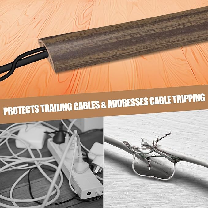 Floor Cord Cover Self Adhesive Cord Hider,3.3FT Cable Management, Extension Strip Protector for Wires, Prevent Cable Trips for Offices, Gyms, Exhibitions Cavity:0.3"(W) x 0.28"(H) Wood Walnut
