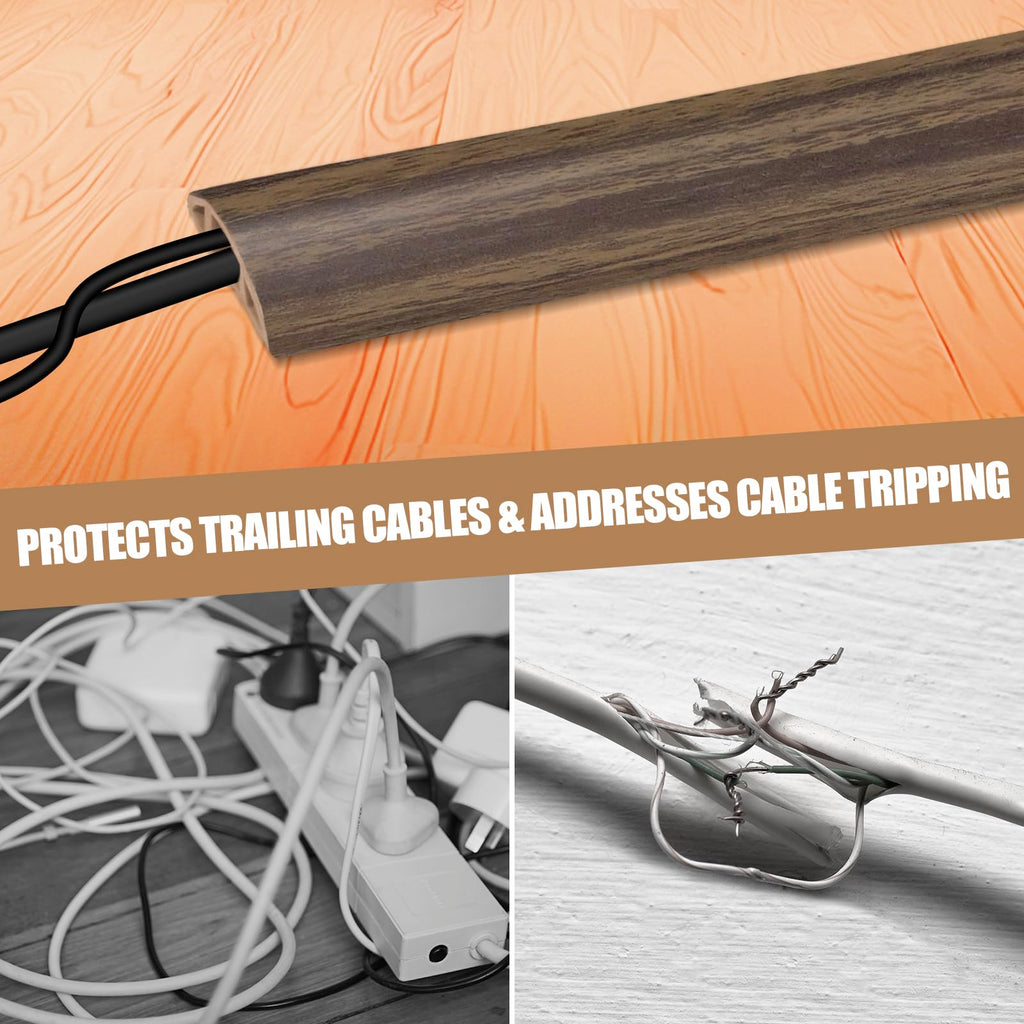 Floor Cord Cover Self Adhesive Cord Hider,10FT Cable Management, Extension Strip Protector for Wires, Prevent Cable Trips for Offices, Gyms, Exhibitions Cavity:0.51"(W) x 0.3"(H) Wood Walnut