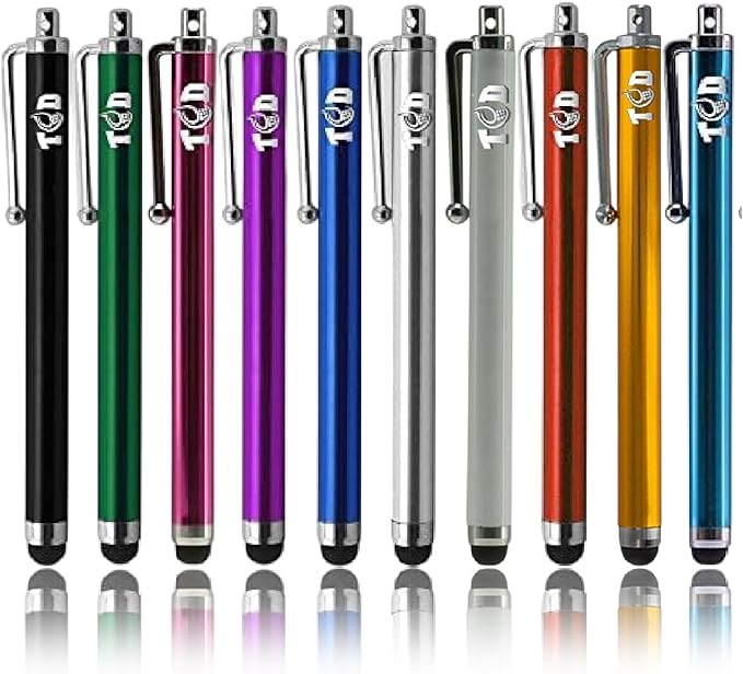 TCD 10 Pack Stylus Pen for Touch Screen, Universal Capacitive Digital Stylus Pen for iPad, iPhone, Tablet, Laptop – Premium Thick Styluses for All Touchscreen Devices with Rubber Tip, Multi Colors