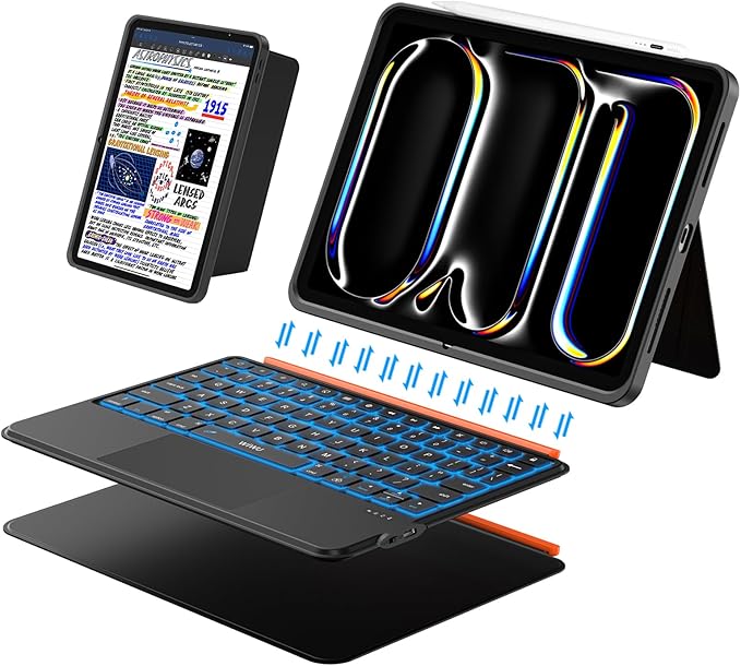 iPad Pro 11 inch Case with Keyboard (M4 2024),Flex Magnetic Detachable Magic Keyboard,Multi-Touch Trackpad,7-Color Backlit,Landscape/Portrait,160° Adjustable Stand for iPad Pro 11 (5th Gen) (Black)