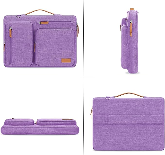 MOSISO 360 Protective Laptop Shoulder Bag,13 inch Computer Bags Compatible with MacBook Air M4 M3 M2 M1 2025-2018/Pro 13 2025-2016,Side Open Messenger Bag with 4 Zipper Pockets, Lilac