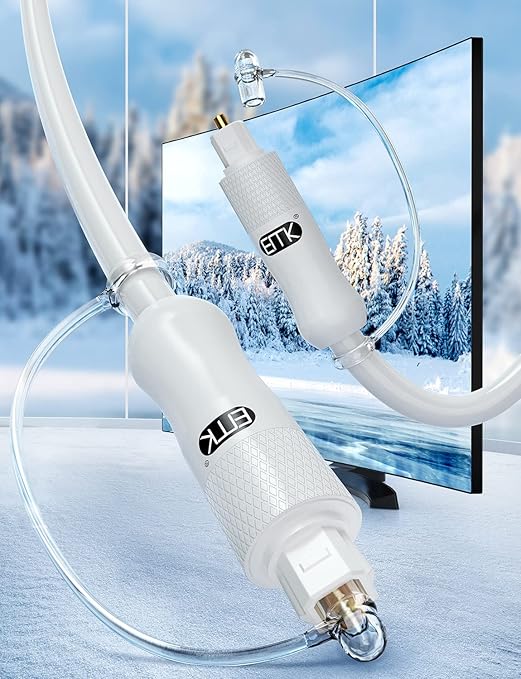 EMK White Optical Audio Cable [4ft/1.2M] - Digital SPDIF Toslink Fiber Optic Cable for Sound Bar, TV, Home Theater, Blu-ray Player - White, High-Speed, Low-Loss, Gold-Plated Connectors