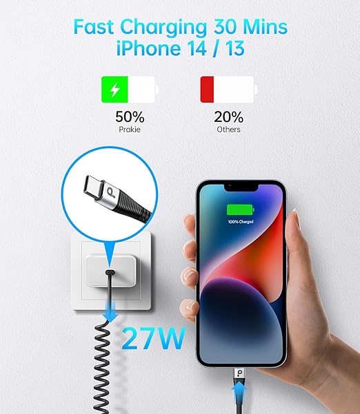 USB Type C to Lightning Cable 3FT 2Pack Coiled iPhone Charger Fast Charging