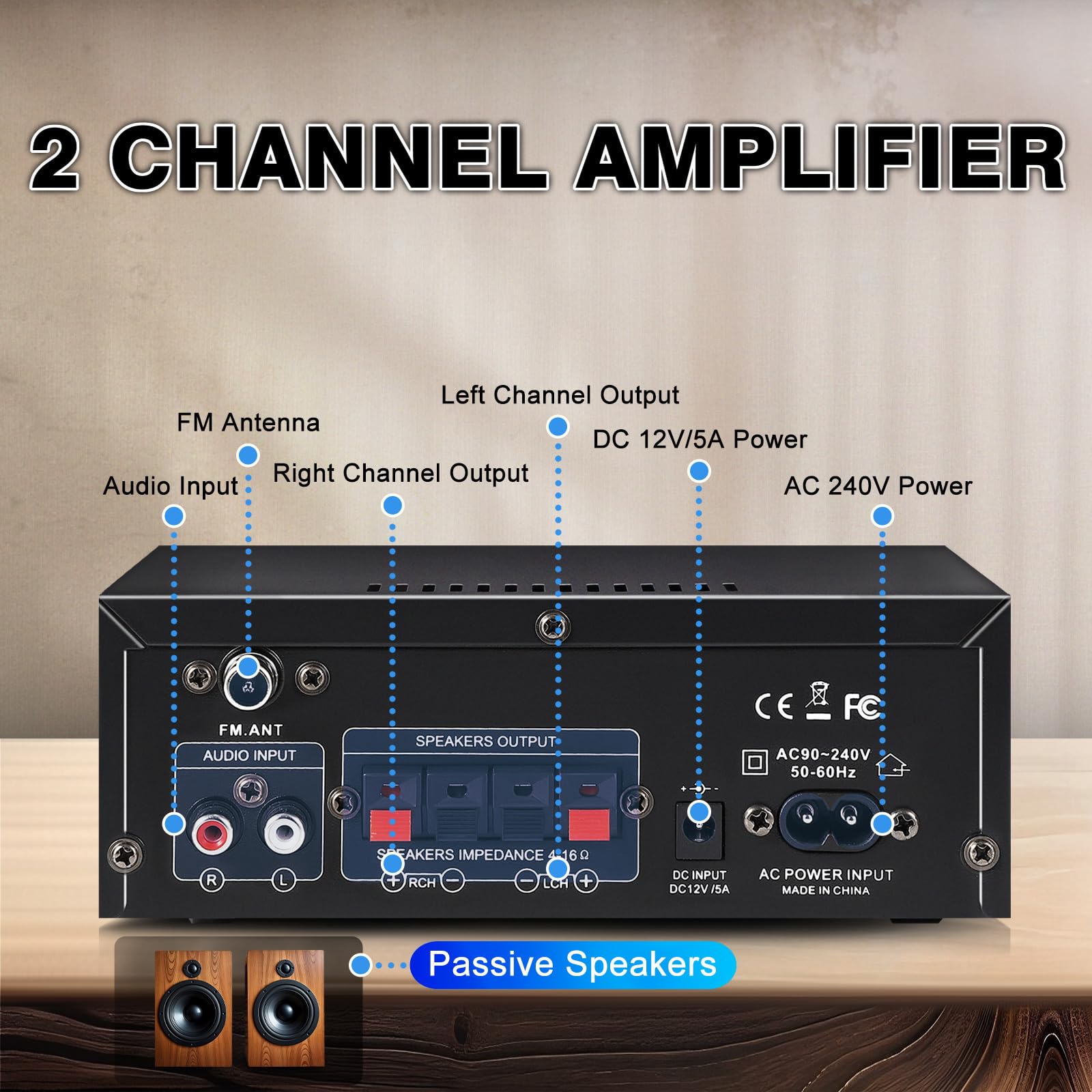 AK45 Stereo Receivers Amplifier Home Audio with Bluetooth, 300W, 2.0 Channel Power Amplifier for Home Stereo Syetem with RCA,SD,FM,USB, MIC in,Bluetooth Receiver for Karaoke,Studio