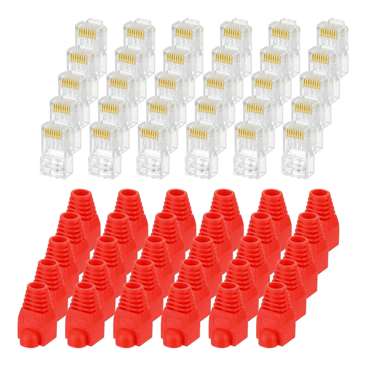 MECCANIXITY 30pcs Cat6 RJ45 Pass Through Connectors, RJ45 Connector 8P8C Gold Plated Plugs with 30pcs White Strain Relief Boots for Solid or Stranded UTP Ethernet Cable, 1.1mm