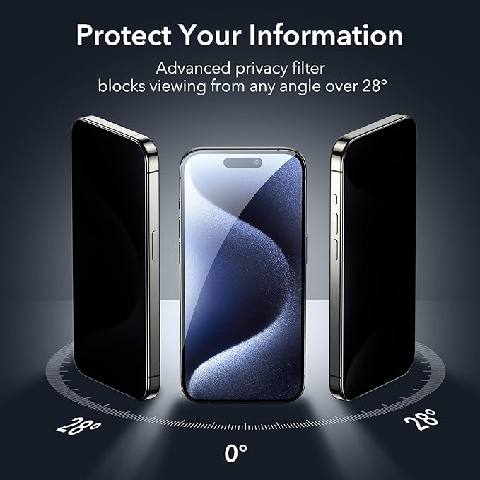 ESR 3+1 Pack for iPhone 15 Pro Max Privacy Screen Protector Set, Anti-spy Tempered-Glass Privacy Screen Protector, Micro-curved Edges, Case Friendly, 3-Pack with 1 Set of Camera Lens Protector