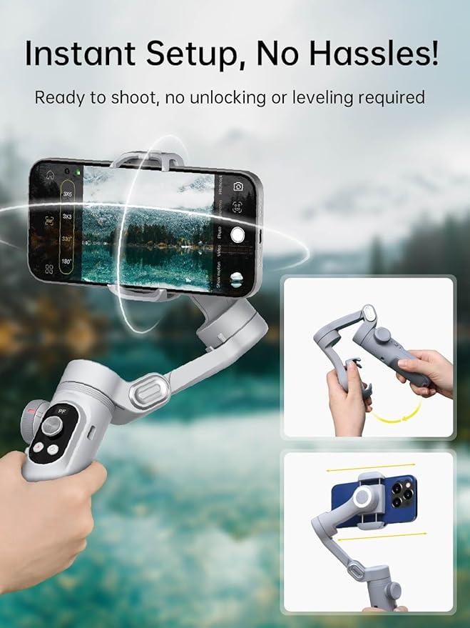 Gimbal Stabilizer for Smartphone, 3-Axis Portable iPhone Gimbal w/OLED Display for iPhone/Andriod, Phone Gimbal with Face/Object Tracking for Tiktok YouTube Vlog-Smart X Pro Gray