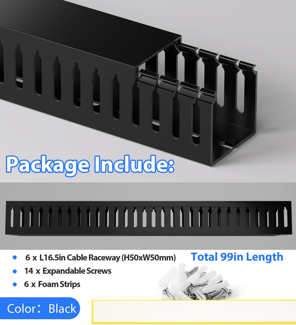 2" H x 2" W Cable Raceway, 99in Under Desk Wire Management Channel, Black