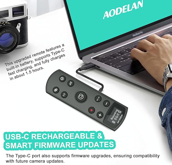 Remote Control for Sony Camera,USB-C Rechargeable Wireless Shutter Release with OLED Screen for ZV-1, ZV-E10,ZV-1F, A6100, A6400, A6700,A7IV,RX100 VII,A9,A9 II,Replace RMT-P1BT (Black)