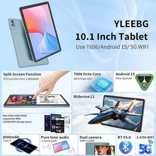 2026 10 Inch Android 15 Tablet with Keyboard, 26GB+256GB, 2TB Expand, Gemini AI Tablet PC with Octa-Core, 8000mAh, 5G WiFi, GPS, GMS, Widevine L1, 2 in 1 Tablets with Case, Mouse, Stylus (Blue Case)