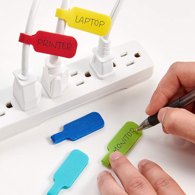 Wrap-It Storage - Cable Labels, Medium, Multi-Color (30-Pack) Write On Cord Tags for Wire Management and Identification