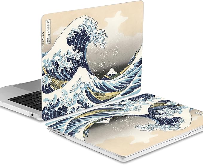 Compatible with MacBook Air 13 Inch Case 2017 2016 2015 2014 2013 2012 2011 2010 Release A1466/A1369, Plastic Hard Shell Case & Keyboard Cover & Screen Protector - Kanagawa Japan Wave