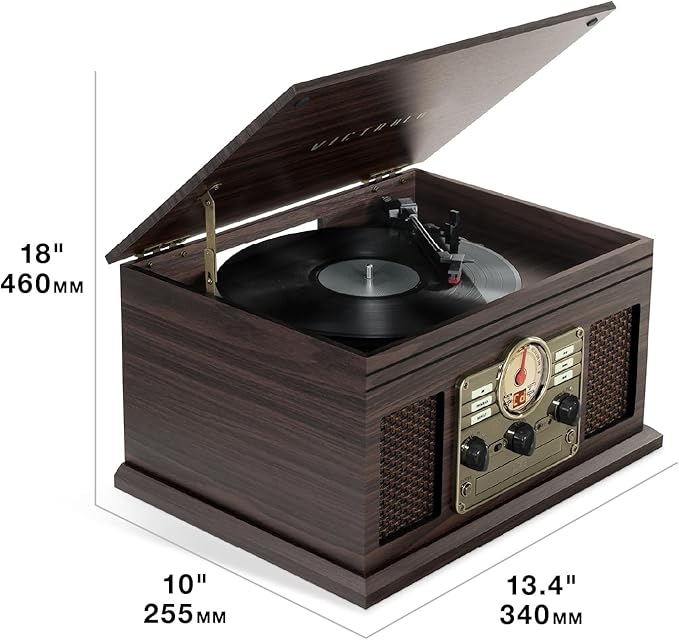Victrola The Quincy 6-in-1 Bluetooth Record Player & Multimedia Center with Built-in Speakers – 3-Speed Turntable, CD & Cassette Player, AM/FM Radio, Wireless Music Streaming (Natural)