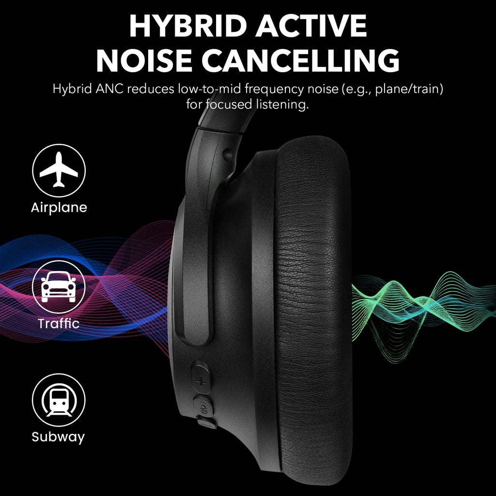 1Mii Y8+ Noise Cancelling Headphones for Gaming, Airplane & Travel, Black