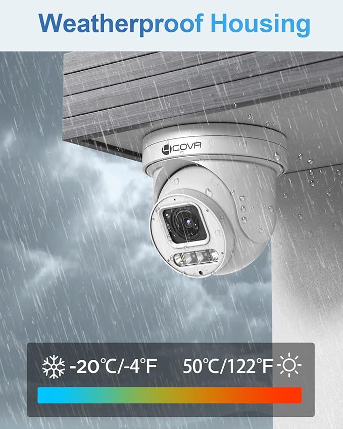 4COVR PoE PTZ Security Camera System, 4X 5MP PoE IP PTZ Camera Two Way Audio, 280ｰ Pan 90ｰ Tilt 5X Optical Zoom, Smart Color Night Vision, Human Vehicle Detection, 8CH 4K NVR 2TB HDD, LY5XCP5M0804