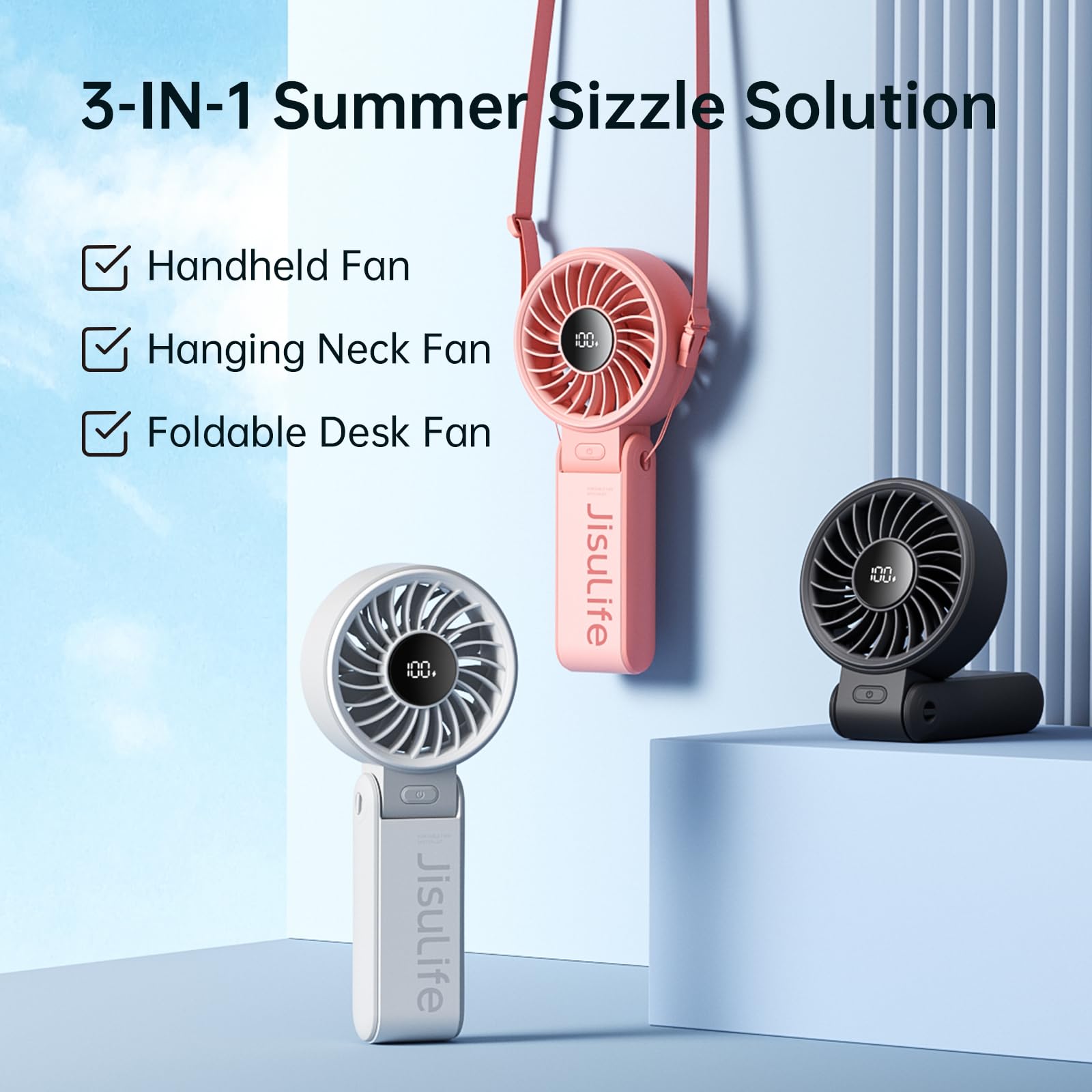 JISULIFE Portable Handheld Fan Life7: 3-in-1 Hand, Desk & Neck Fan-Gery