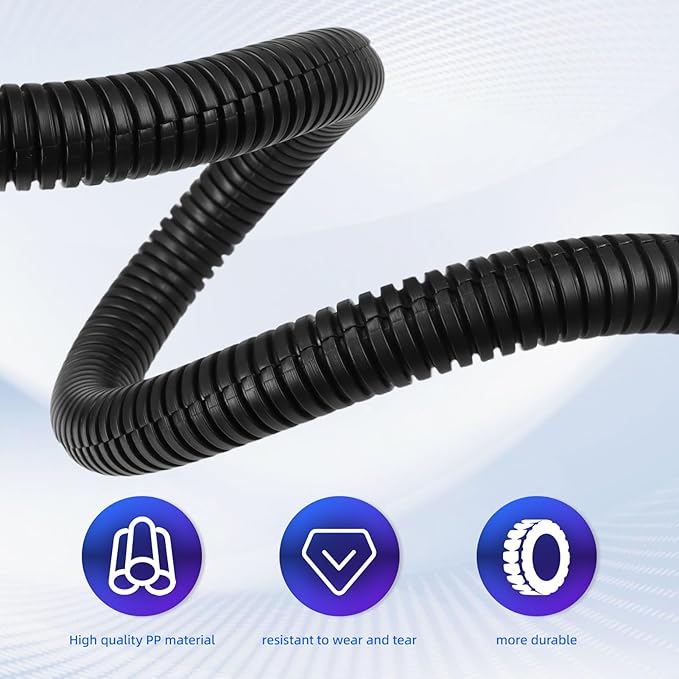 Split Wire Loom Tubing, 10,25ft Cord Protectors from Pets No Chew, Flexible Wire Covers Cord Protectors, Protective Split Cable Sleeve for Automotive Home Industrial Wires(Black, 1.12inch-10ft)