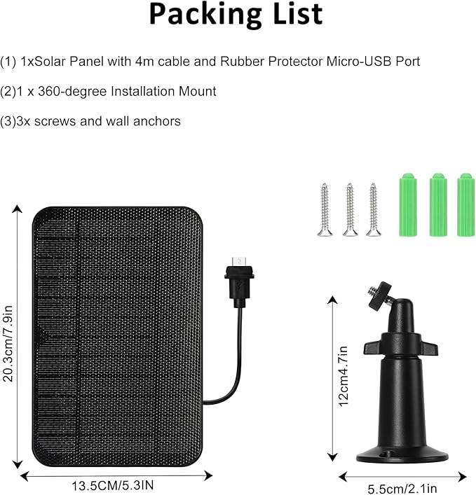 6W Solar Panel Charger for Blink Outdoor/Outdoor(3rd Gen)/XT XT2 Camera Solar Panel with 13.1ft Waterproof Charging Cable, Waterproof Rubber Plug, 360°Adjustable (for Blink 3-1PC)