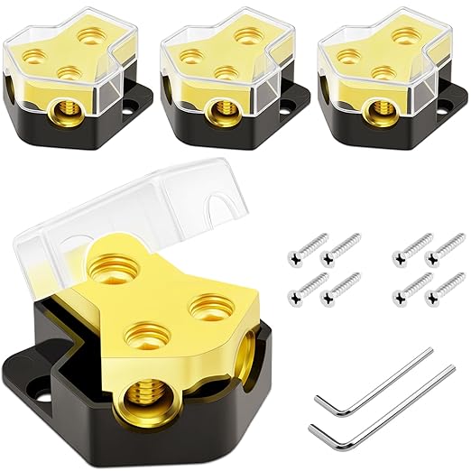 12V Power Distribution Block Car Audio 2 Way 0/2/4 Gauge in 4/6/8 Gauge Out, Premium Ground Distribution Block 12 Volt Amp Distribution Block Splitter for Automotive Car Marine Boat (4 Pack)