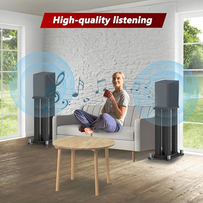 A Pair of Universal Speaker Stands, Heavy Duty Speaker Stands Holds Bookshelf Speaker Satellite Speaker Large Speaker, Vibration-Absorbing MDF Design, Holds 88lbs Speaker (Black, 60cm/23.6in)