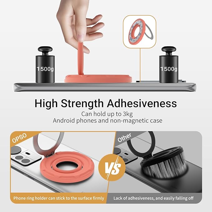 OPSO Magnetic Phone Ring Holder for MagSafe, 360 Degree Rotation Silicone Finger Ring Grip Stand Holder, Adjustable Kickstand, Compatible with iPhone 16 15 14 13 12/Pro/Max, Samsung and All Smartphone