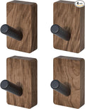 4 PCS Black Walnut Wood Wall Hooks, Adhesive Mounted & Wall Mounted Rustic Decorative Entryway Hooks, Mid Century Modern Natural Wooden Pegs for Hanging Coat Clothes Hat Bag Purse and Towel