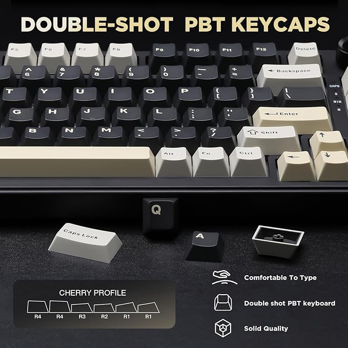 YUNZII B75 Mechanical Keyboard,75% Layout with Knob,Hot Swappable RGB Backlit Gasket Mounted, Creamy Typing, Double-Shot PBT Keycaps,Cherry Profile,for Win/Mac (Black, Blue Grey Tactile Switch)
