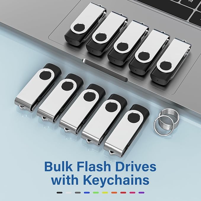 Flash Drives 32GB 20 Pack with Keychains, Wooolken Swivel USB 2.0 Thumb Drives Bulk Jump Drive Memory Stick USB Date Storage (Black)