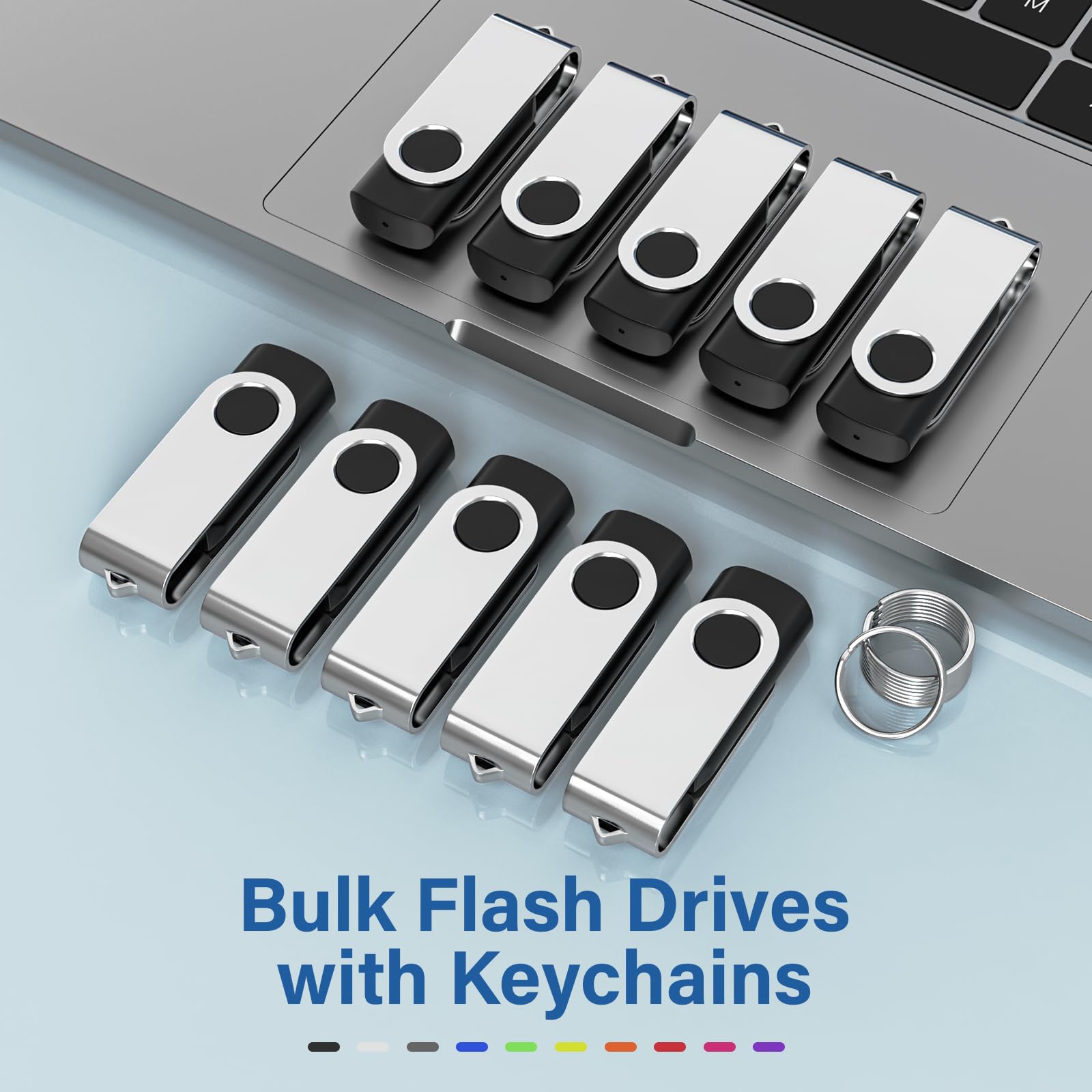 USB Flash Drives 4GB 10 Pack, Wooolken USB 2.0 Thumb Drives with Keychains Memory Stick USB Drive Pendrive for PC Laptop Computer (Black)