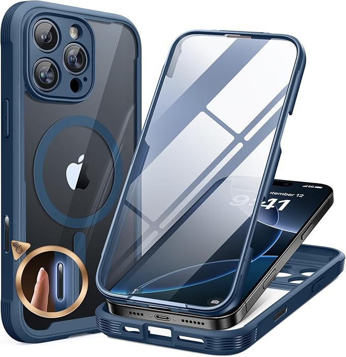 Miracase Magnetic for iPhone 12 Pro Max Case [Compatible with MagSafe] Full-Body Phone case with Built-in Glass Screen Protector& Camera Protector, Military Drop Proof 12 Pro Max Cover