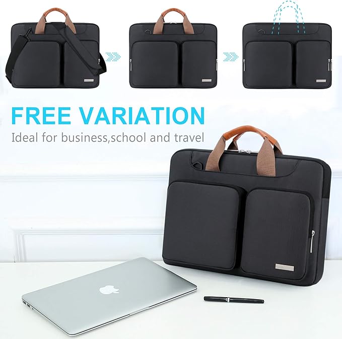 Lacdo 360° Protective Laptop Shoulder Bag, 14 inch Computer Bag for 14 inch New MacBook Pro M4/M3/M2/M1 Chips Pro Max A3112 A3401 A3185 A2918 A2992 A2779 A2442 2024-2021 Computer Messenger Bag, Black
