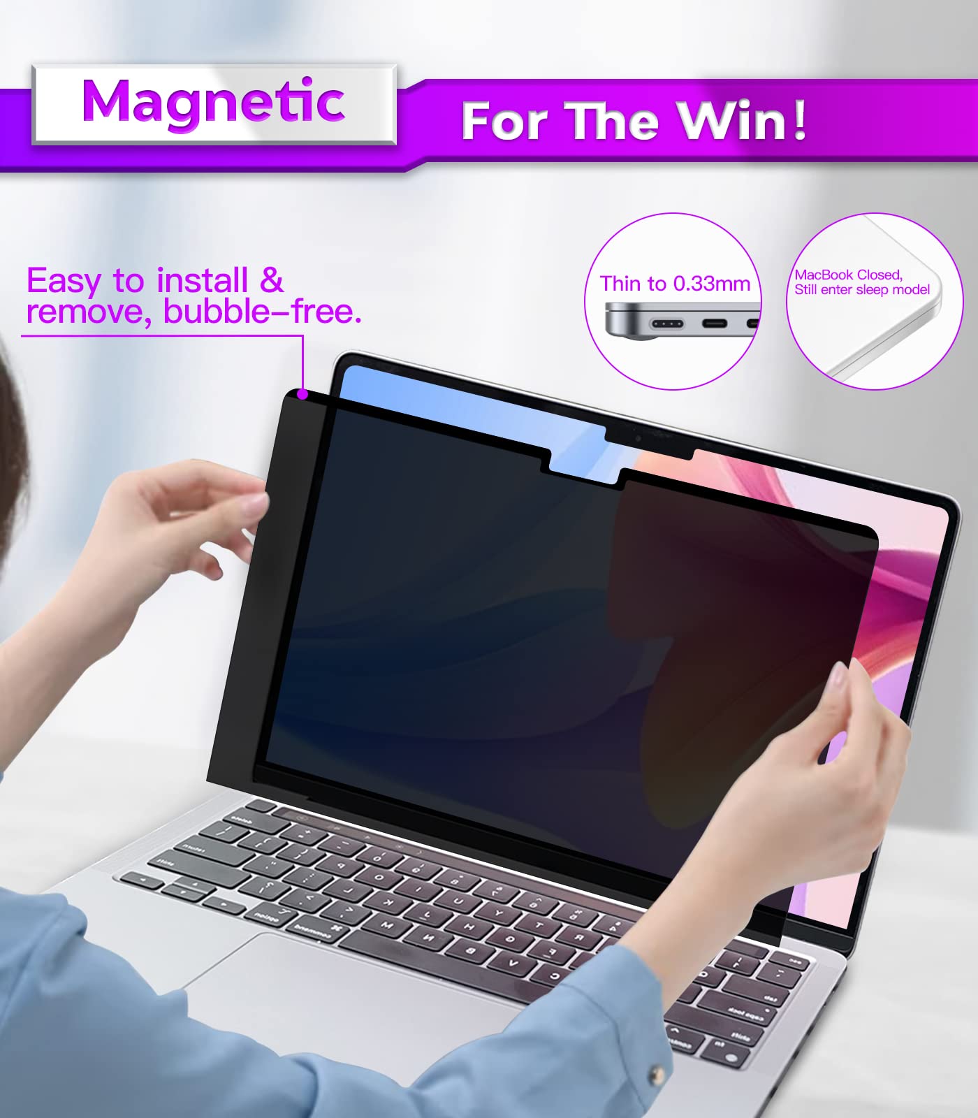 PYS MacBook Air 13.6 Inch Magnetic Privacy Screen for M2 Chip 2022 (A2681) - Removable Anti-Spy Laptop Shield