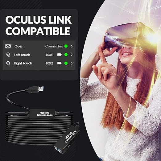 16.4FT USB 3.0 Extension Cable,USB Extension Cord A-Male to A-Female,Compatible with Oculus Quest 3 VR,Headset,Hard Drive,Printer,Keyboard, Mouse,PS4 and More