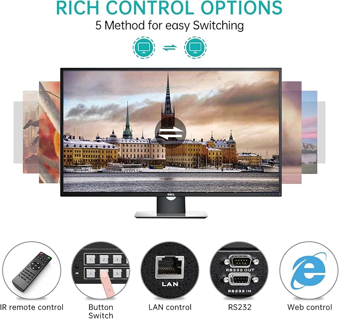 MT-VIKI 4K HDMI Matrix Switch 4x4 with 3.5mm Stereo Audio Extractor +Web GUI, Rack Mount Switcher & Splitter, 4K@30Hz, EDID, RS232, LAN Port, APP (4 in 4 Out)